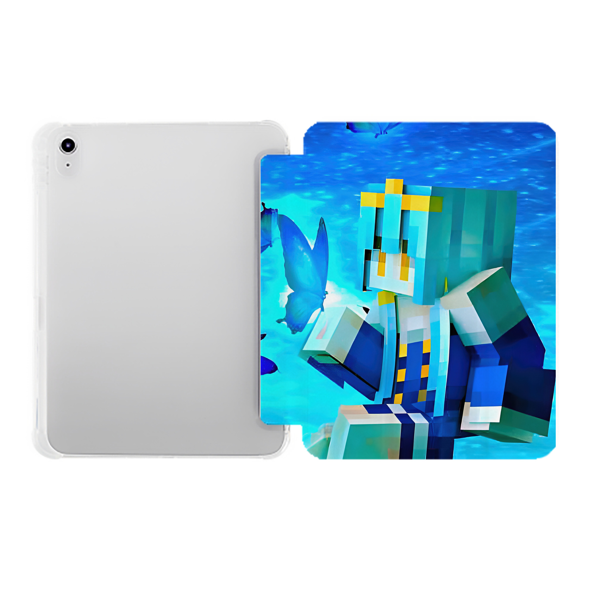 （画像用） マインクラフト ブロックの世界 Minecraft MC Block world IPad ケース ペン収納付き 三つ折りスタンド PUレザー×シリコン 対応機種9.5/10.5/10.9インチ